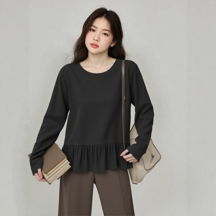 PLUS SIZE💗大碼荷葉邊坑條打底衫