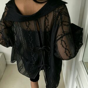 🩷chic新裝! 韓系慵懶時尚後背LACE中長款恤衫：圖片 2