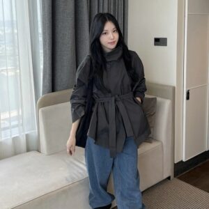 🩷chic新裝! 韓版簡約感企領短款束腰風衣外套：圖片 3