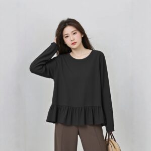 PLUS SIZE💗大碼荷葉邊坑條打底衫：圖片 4