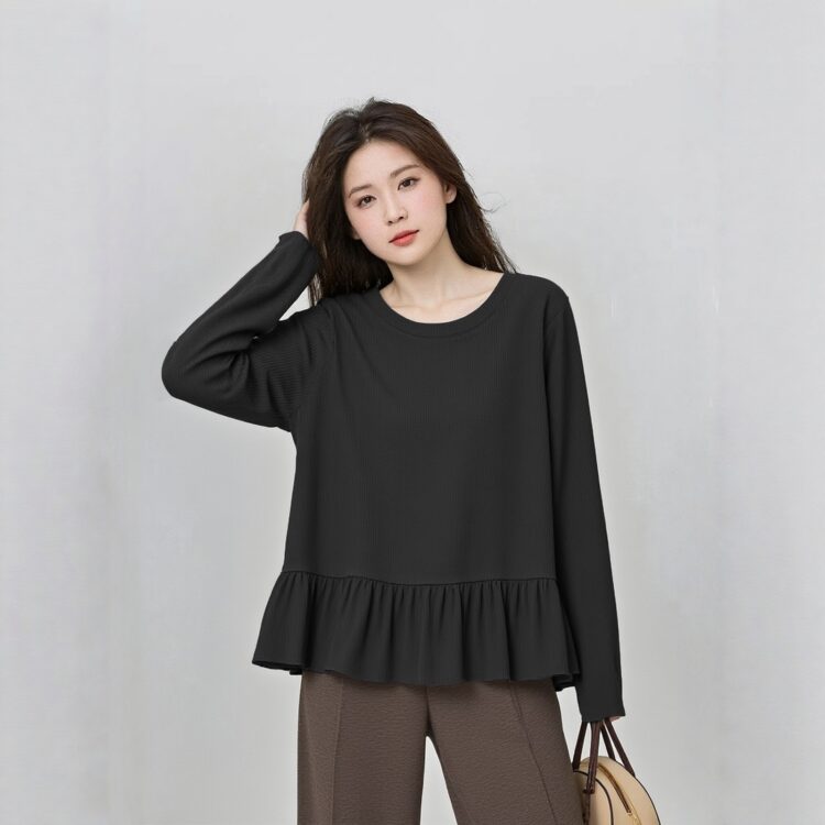 PLUS SIZE💗大碼荷葉邊坑條打底衫