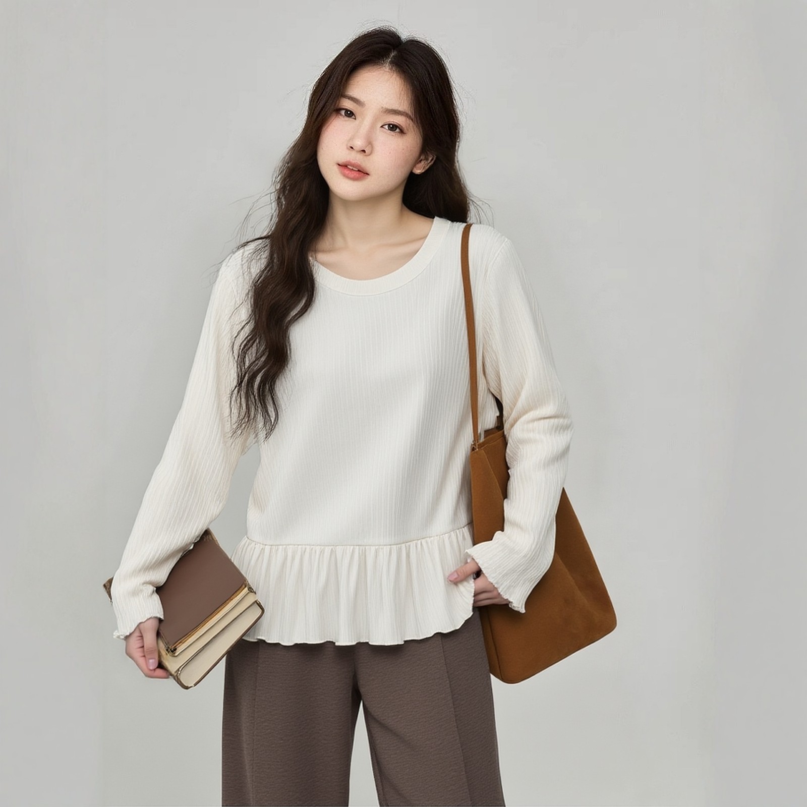 PLUS SIZE💗大碼荷葉邊坑條打底衫：圖片 11