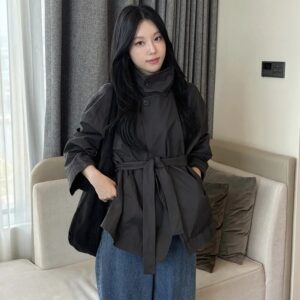 🩷chic新裝! 韓版簡約感企領短款束腰風衣外套：圖片 1