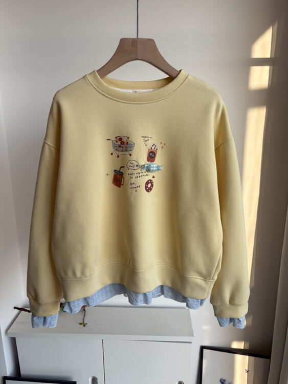 韓系甜品印花假兩件衛衣